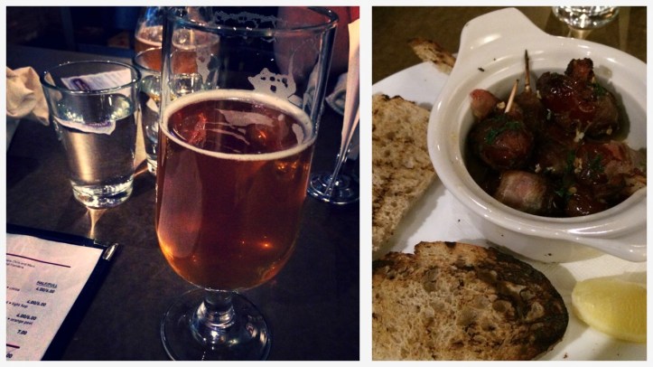 Dinner at West Flanders Brewing Company - Boulder, CO Left: West Flanders Hoffmeister Pilsner | Right: Bacon Wrapped Goat Cheese Stuffed Dates. Amazeballs.